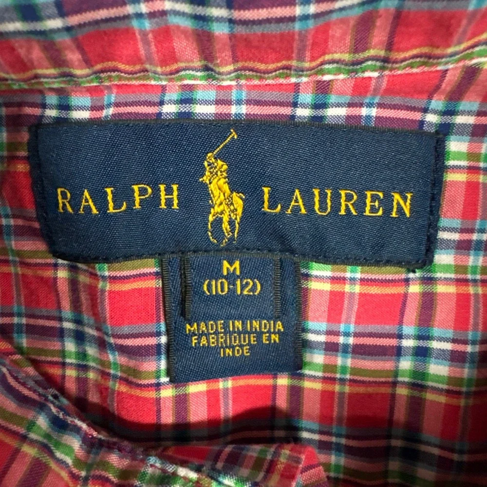 Ralph Lauren Shirt Boys Medium 10-12 Pink Plaid Long Sleeve Button Down Pony